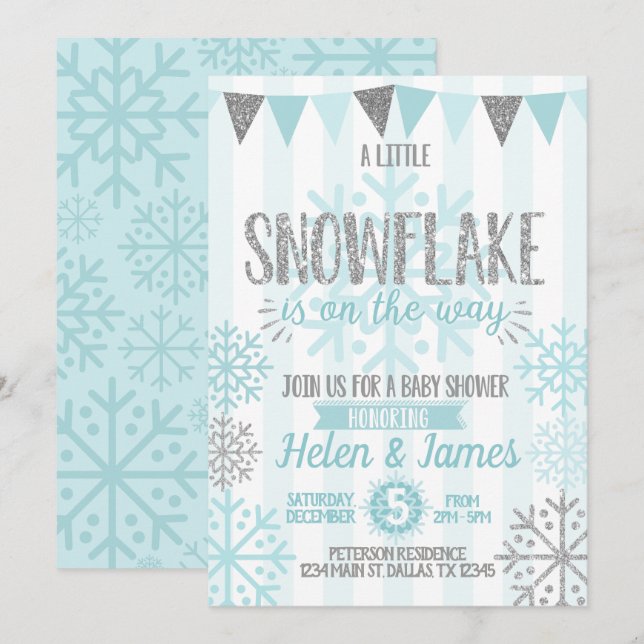 Vinter Snöflinga Baby Shower Inbjudan Inbjudan (Fram/baksida)