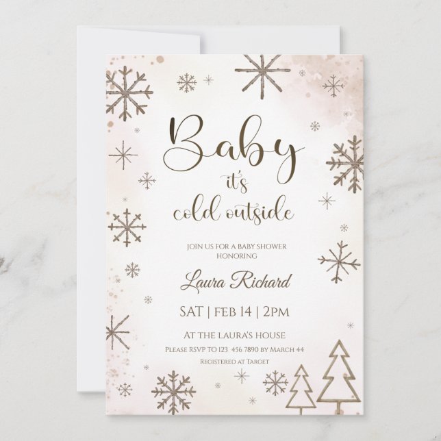 Vinter snöflinga baby shower inbjudningar (Framsida)