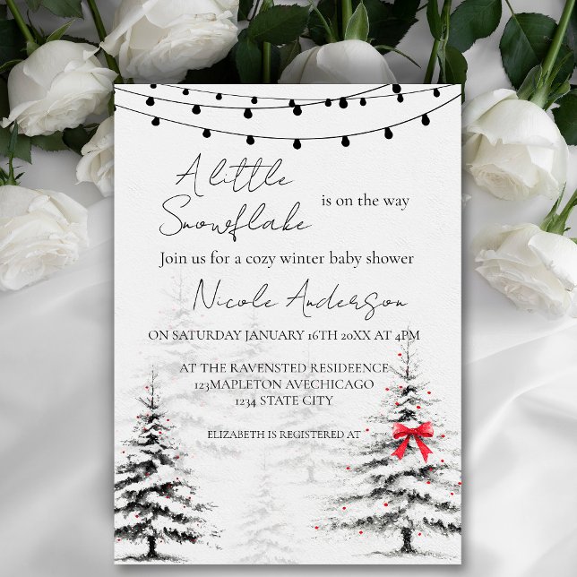 Vinter Snöflinga Bebis Shower Inbjudan  (Winter Snowflake Baby Shower Invitation #pinetreeinvitation #babyshowerholiday #babyshowerchristmas)
