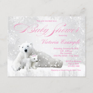 Vinter Snöflinga Björn Flicka Baby Shower Inbjudni Inbjudningar