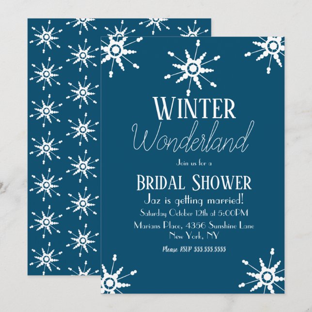 Vinter Snöflinga Blå Bröllopsfest Inbjudan (Fram/baksida)
