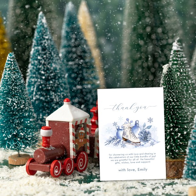 Vinter Snöflinga Is Skridsko Baby Shower Tack Kort (Winter Snowflake Ice Skate Baby Shower Thank You Card)