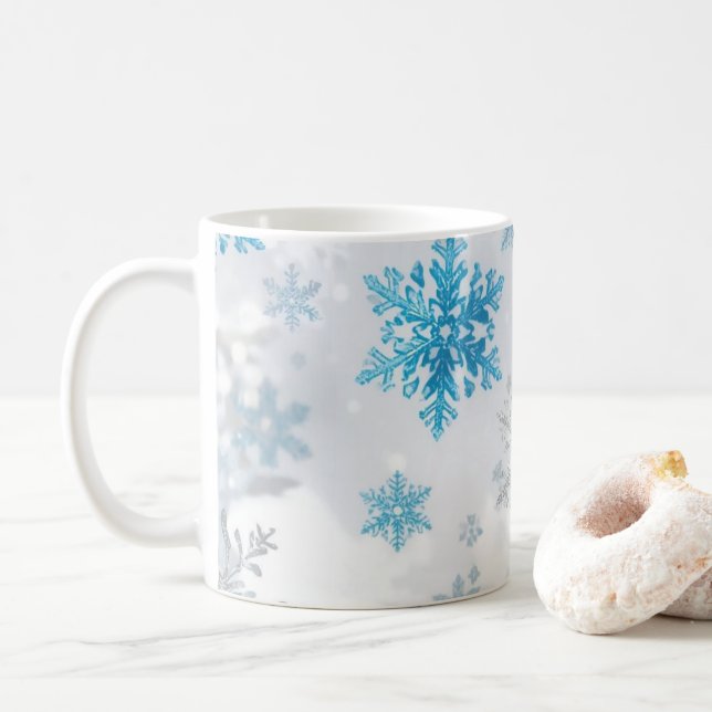 Vinter Snöflinga Mönster Blå Och Vit Kaffemugg (Med munk)