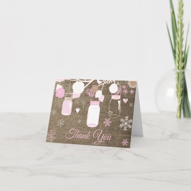 Vinter Snöflinga Murar Kruka Rosa Jute Tack Kort (Framsida)