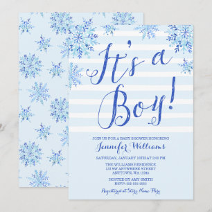 Vinter snöflinga ränder pojke baby shower inbjudni inbjudningar