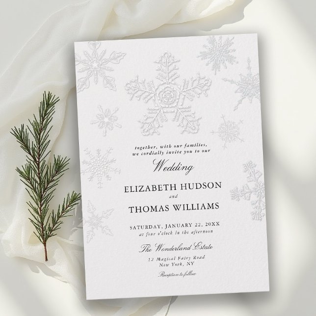 Vinter Snöflinga Spets Modern Klassisk Elfenben Br Inbjudningar (winter wedding invitation modern classic minimalist snowflake snow frost wonderland elegant simple)