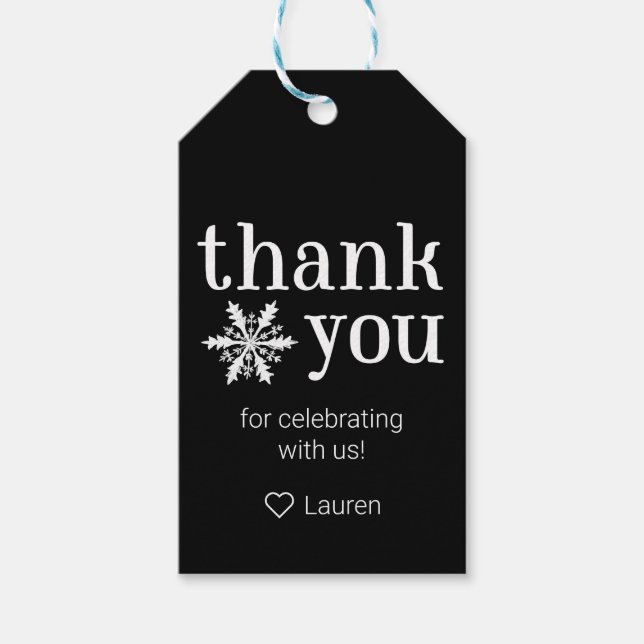 Vinter snöflinga tack present presentetikett (Framsidan)