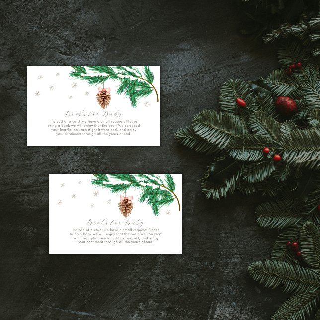 Vinter Snöflinga Tallkotte Böcker För Baby Shower Tilläggskort (Winter Snowflake Pine cone Books For Baby Shower Enclosure Card)