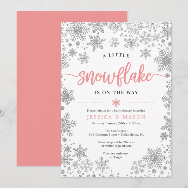 Vinter-snöflingkort för babyskor Inbjudan-kort Program (Fram/baksida)
