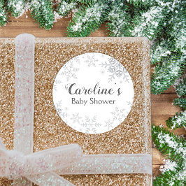 Vinter Snöflingor Baby Shower Silver Glitter Runt Klistermärke