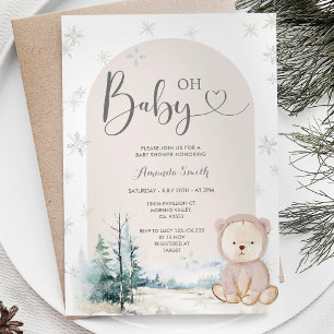 Vinter Snöflingor Bear Evergreen Träd Baby Shower Inbjudningar