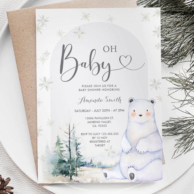 Vinter Snöflingor Bear Evergreen Träd Baby Shower Inbjudningar (Skapare uppladdad)