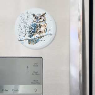 Vinter Snöflingor Blå Uggla Jul Snö Magnet