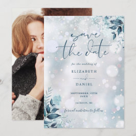 Vinter Snöflingor Blommig Foto Bröllop Spara Datumet