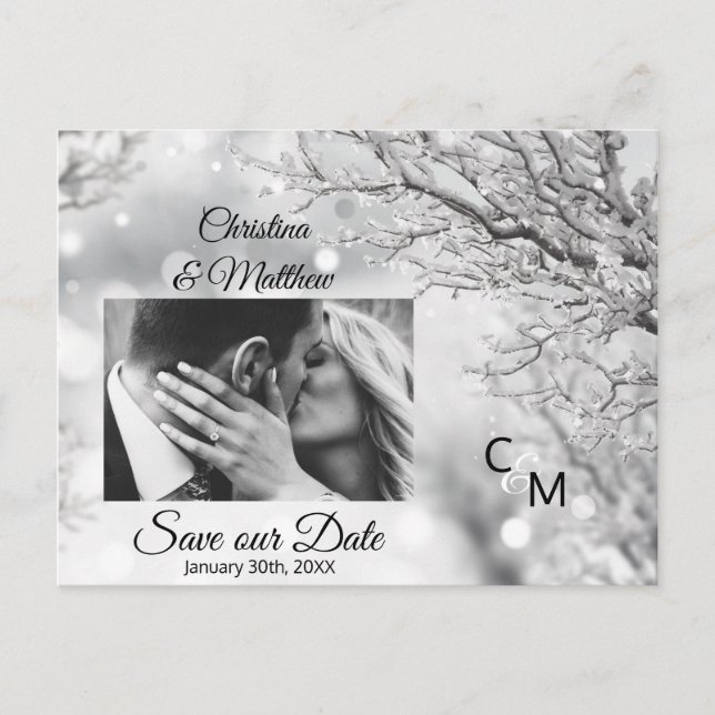 Vinter snöflingor Bröllop Spara datum | FOTO Meddelande Vykort (Framsida)