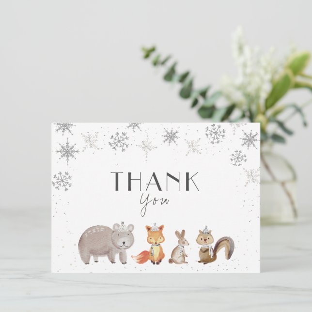 Vinter snöflingor, djurfödelsedag, baby shower tack kort (Stående Fram)