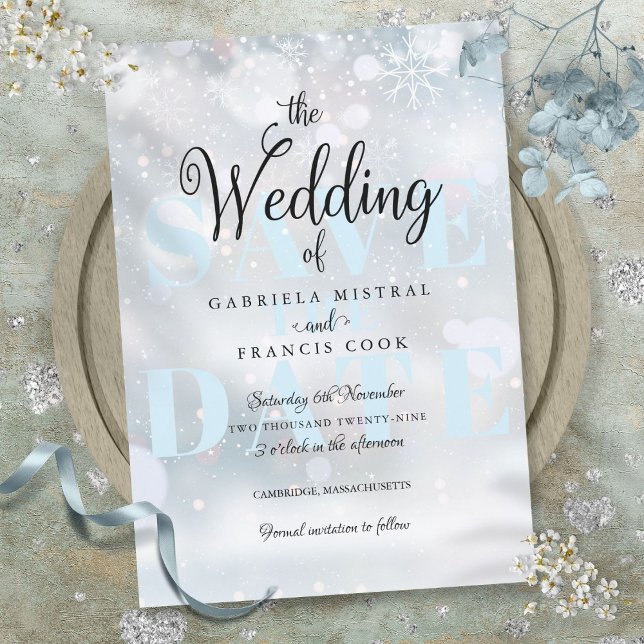 Vinter Snöflingor Elegant Bröllop Spara Datum Inbjudningar (Winter Snowflakes Elegant Wedding Save the Date Invitation)