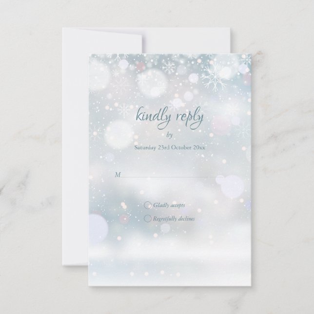 Vinter snöflingor Elegant Skript Bröllop RSVP OSA Kort (Framsida)