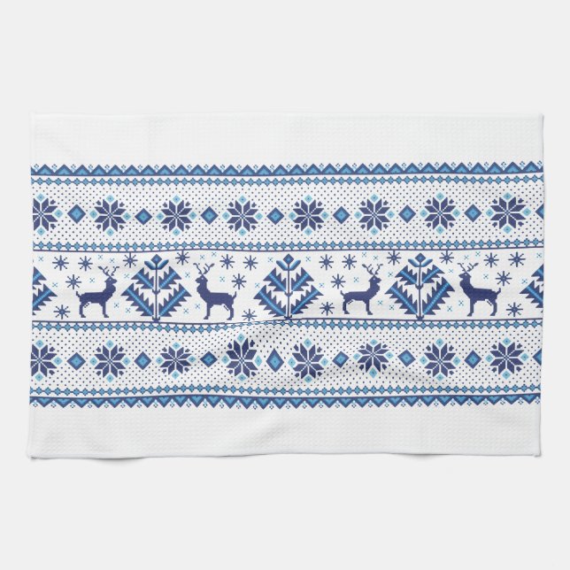 Vinter snöflingor Folk ornament mönster Kökshandduk (Horisontell)