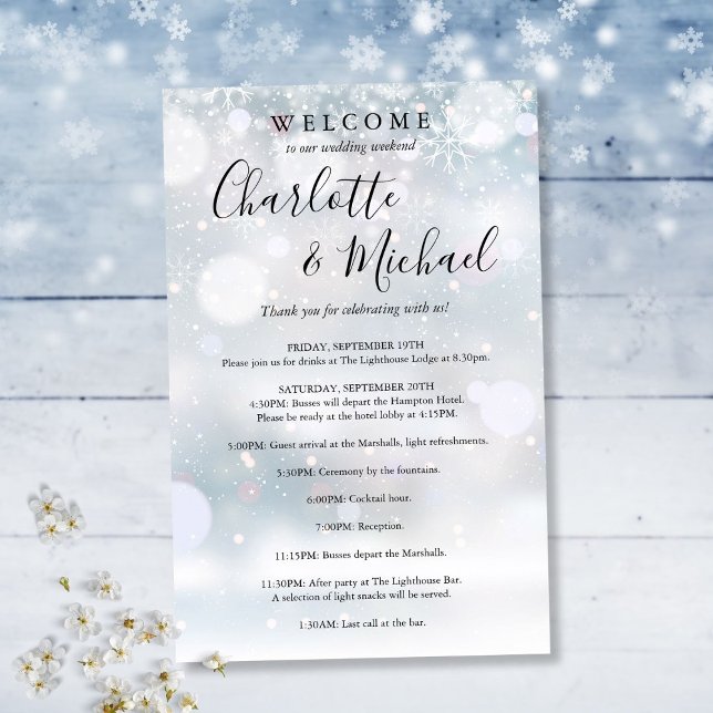 Vinter Snöflingor Gäst Bröllop Helgprogram (Winter Snowflakes Guest Wedding Weekend Program)