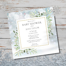 Vinter Snöflingor Greenery Baby Shower Inbjudningar