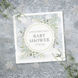 Vinter Snöflingor Grönska Bebis Shower Pappersservett