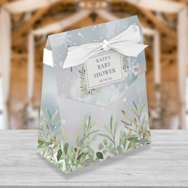 Vinter Snöflingor Grönska Löv Baby Shower Presentaskar (Skapare uppladdad)