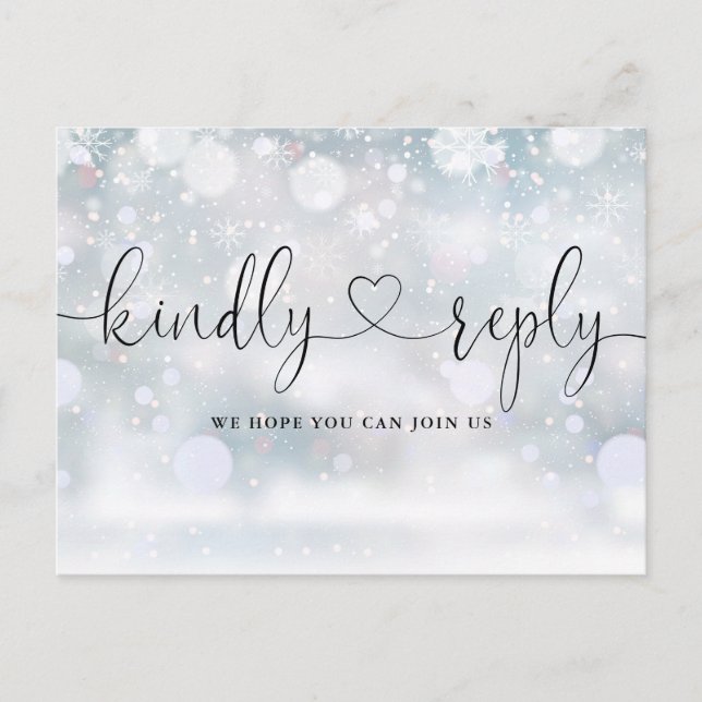 Vinter Snöflingor Hjärtmanus Begäran RSVP Inbjudan Vykort (Framsida)