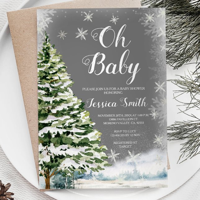 Vinter Snöflingor jul Oh Baby Shower Träd Inbjudningar (Skapare uppladdad)