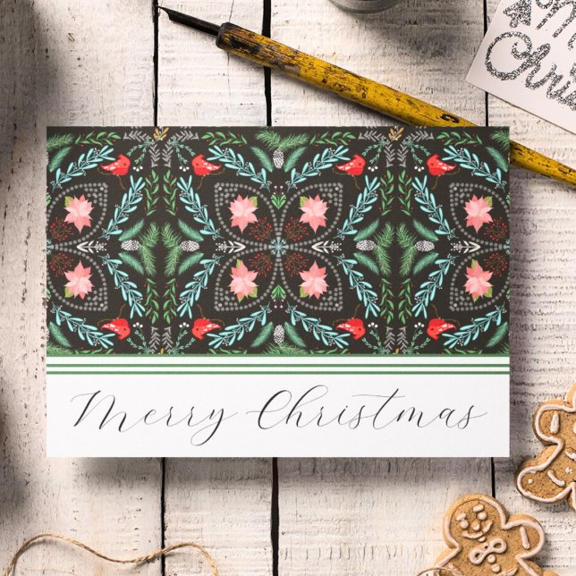 Vinter snöflingor, julstjärna, kardinaler  kort (Skapare uppladdad)