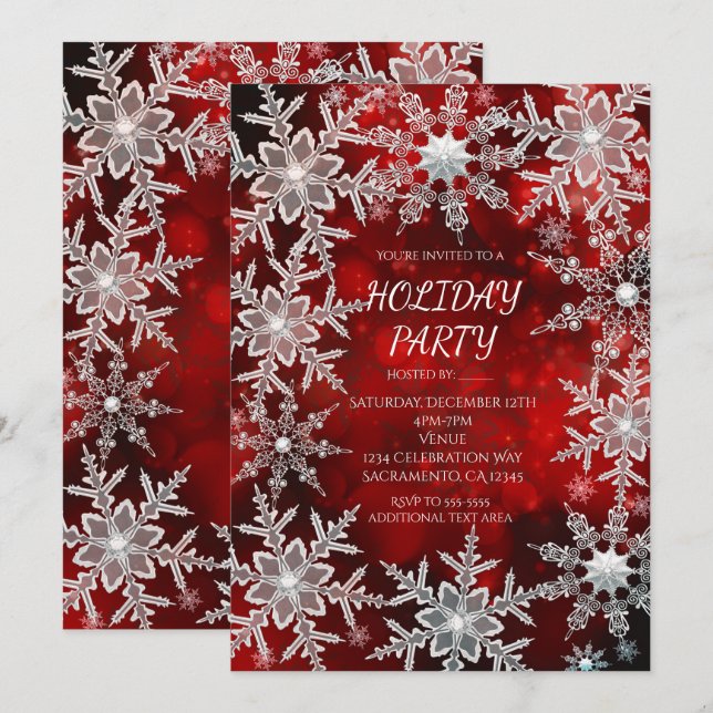 Vinter snöflingor röda höstfest inbjudningar (Fram/baksida)