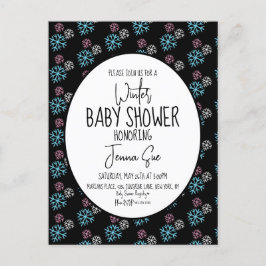 Vinter snöflingor Rosa Blå Baby Shower Svart  Vykort