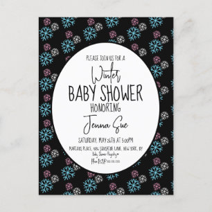 Vinter snöflingor Rosa Blå Baby Shower Svart  Vykort