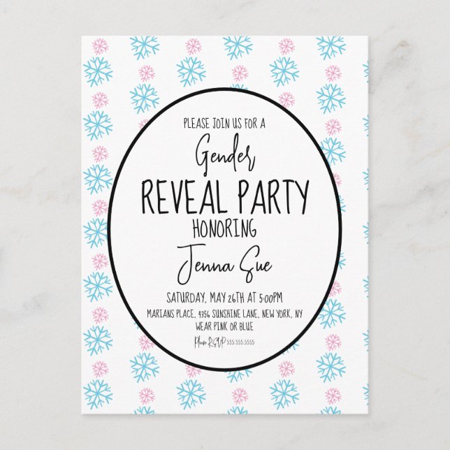 Vinter Snöflingor Rosa Blå Köns Avslöjande  Vykort (Framsida)