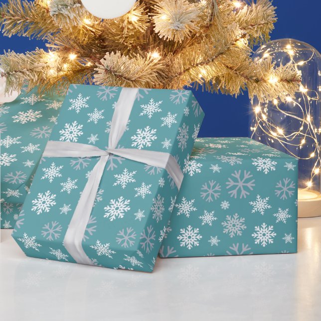 Vinter Snöflingor Tealblått Mönster Presentpapper (Helgdagar)