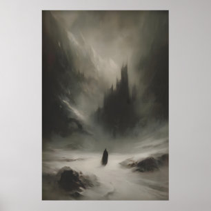 Vinter Snöig Fantasy Slott Konst Utskriftbar Gothi Poster