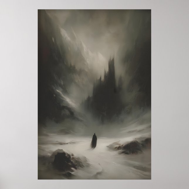 Vinter Snöig Fantasy Slott Konst Utskriftbar Gothi Poster (Framsidan)