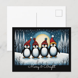 Vinter Snöig Natt Tomte Pingvin Jul Helg Vykort