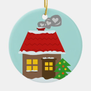 Vinter snöig stuga personlig God Jul Julgransprydnad Keramik
