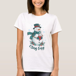 Vinter snöman med het choklad t shirt