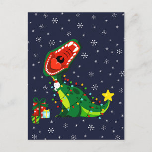Vinter Snömannen Julgran T-Rex Dinosaurie Helg Vykort