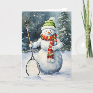 Vinter Snömannen Tennis Entusiast Högtid Jul Helgkort