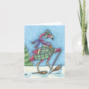 VINTER SNÖSKOR RÖD FLAMINGO NOTKORT Tomt Helgkort