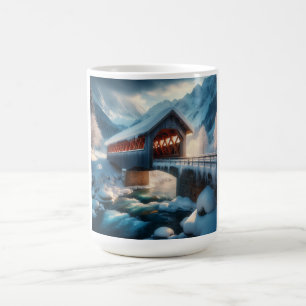 Vinter, snötäckt bro & flod kaffemugg