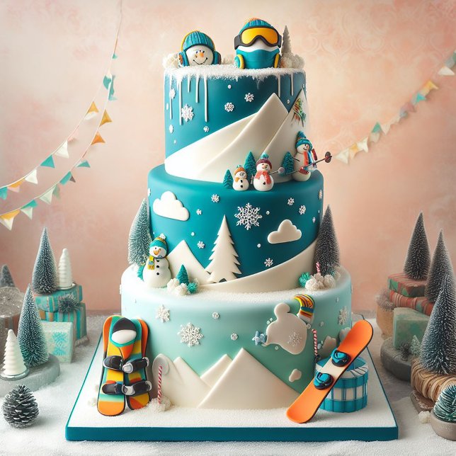 VINTER SNOWBORD TEMATISK Födelsedagstårta för BARN Kort (Kids Fun Winter Snowboard Themed Birthday Card)