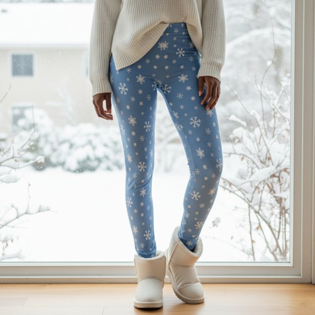 Vinter Snowflake Mönster Light Blue jul Leggings (Winter Snowflake Pattern Light Blue Christmas Leggings
)