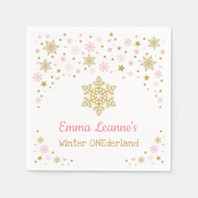 Vinter Snowflake Rosa Guld Birthday Baby Shower Pappersservett (Framsidan)