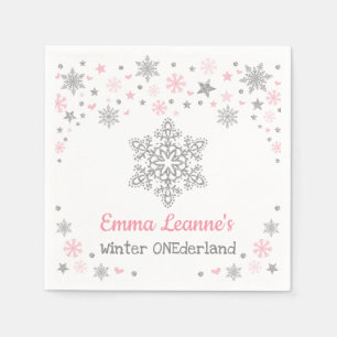 Vinter Snowflake Rosa Silver Birthday Baby Shower Pappersservett