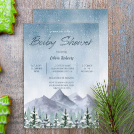 Vinter Snowy Mountain Forest Baby Shower Inbjudningar