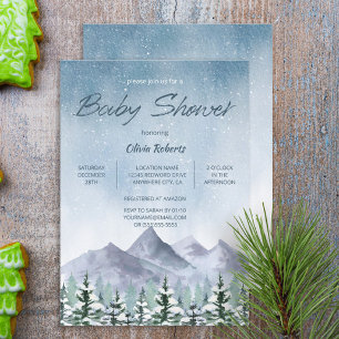 Vinter Snowy Mountain Forest Baby Shower Inbjudningar